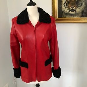Vintage Leather coat with Persian lamb trim xs